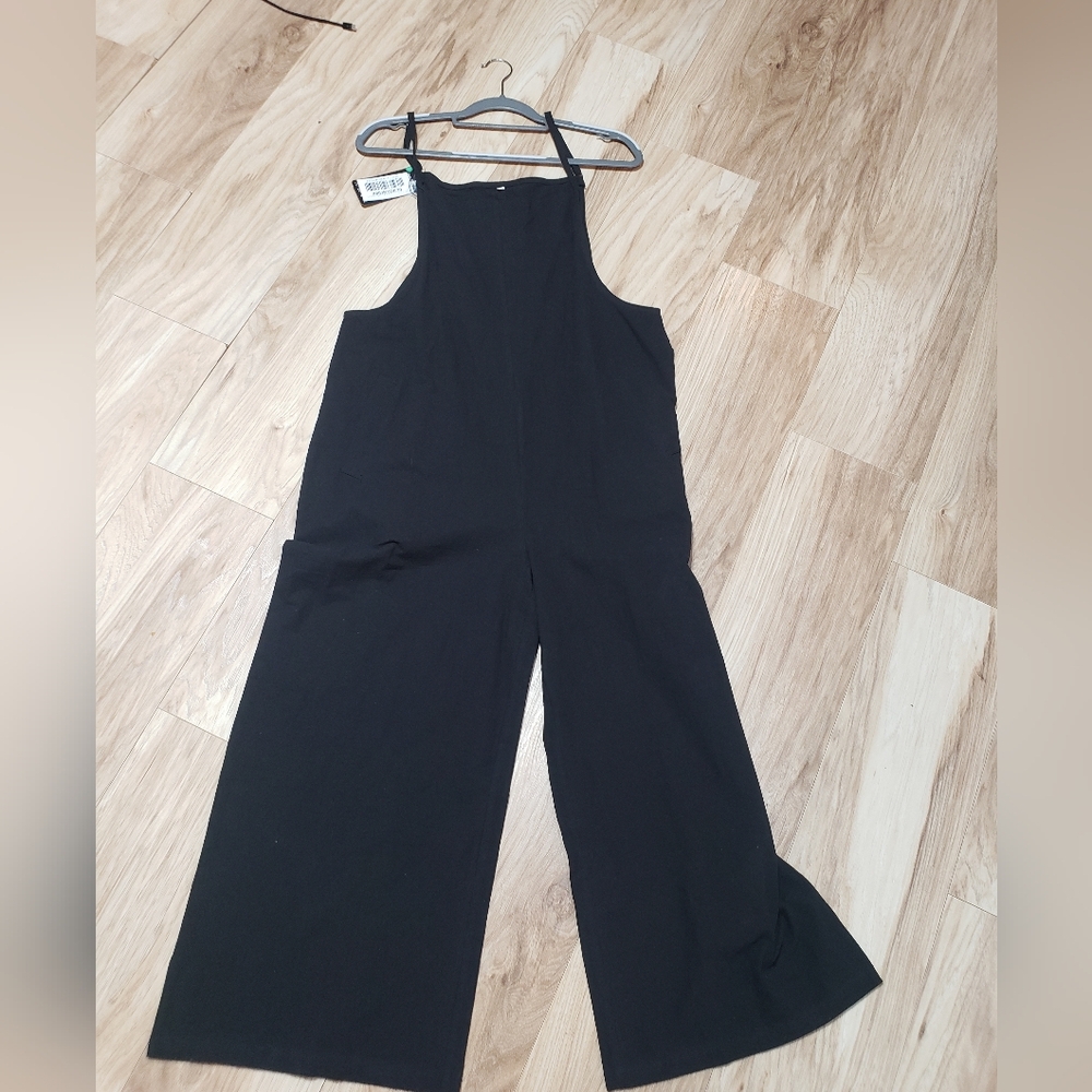 Jumpsuit/overalls Black Oversized Wide Leg Relaxed Cotton Women Large New/Wtags